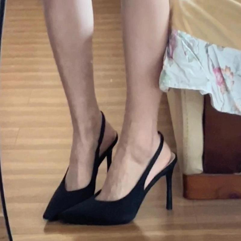 New summer one-word with pointed high heels female sexy royal sister with black thin heel bag head sandals