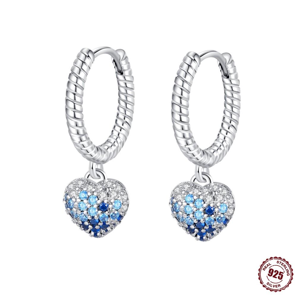 Style S925 Silver Earrings Love Heart Theme Series Women Hoop Earrings Holiday Wedding Fine Girls Jewelry Gifts