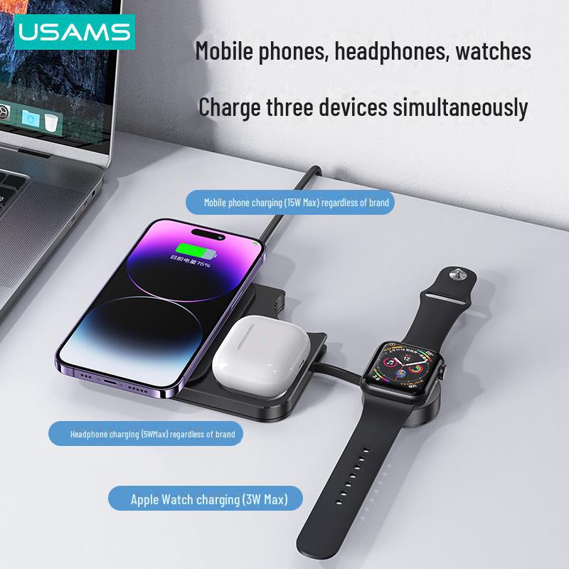 

Youshengshi 15W Wireless Desktop Charger for Apple Phone, Earphone, and Watch - 3-in-1 Gift 15W; Three-in-one wireless charging чорний
