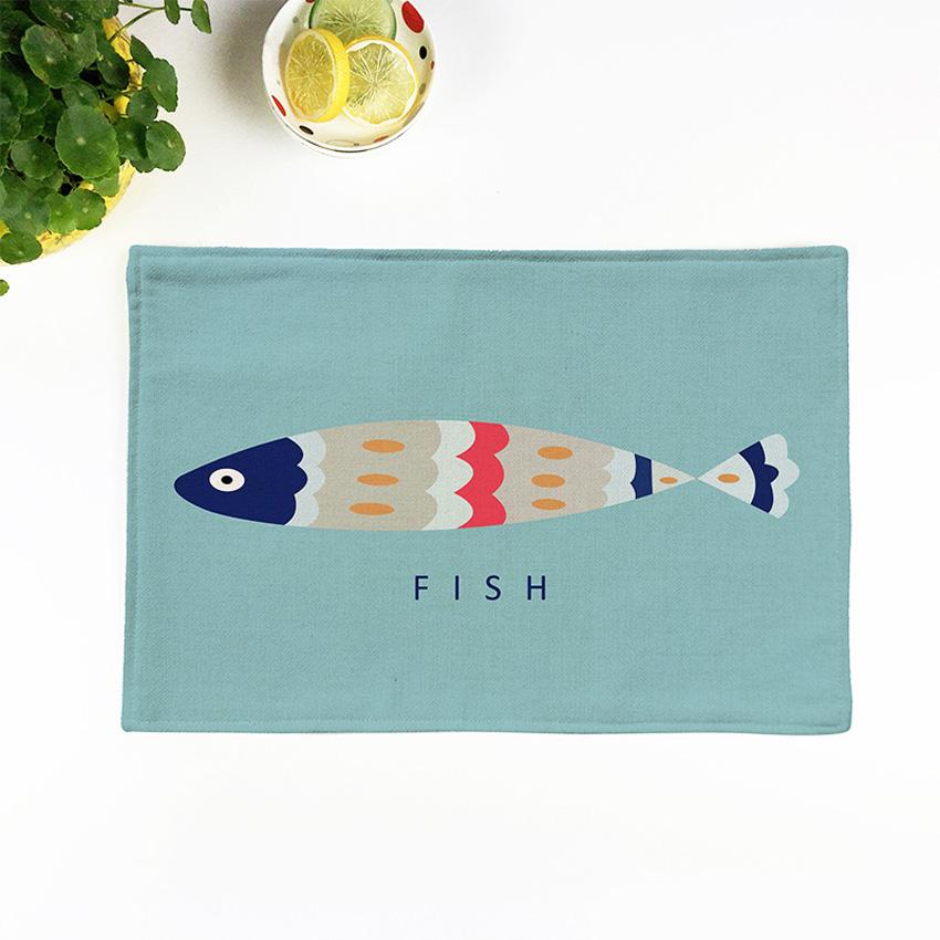 Linen Placemat Table Mat Fish Print Nordic Pads For Kitchen Dining Table Disc Pads Bowl Coasters Home Decor 44x28cm 2/4/6pcs