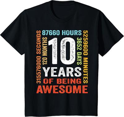 Dětské tričko k 10. narozeninám, 10 let, Vintage Retro, 120 měsíců, Unisex