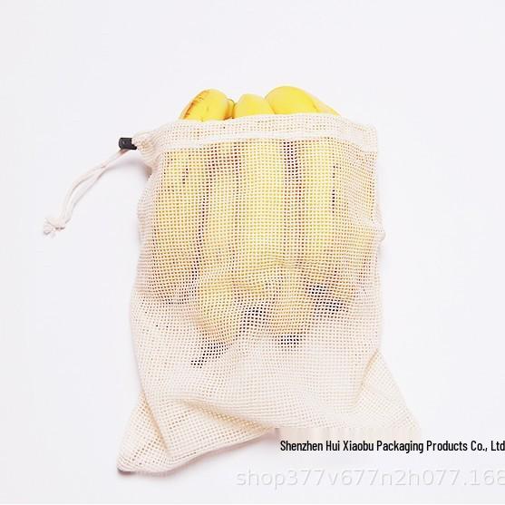 Organic Cotton Mesh Drawstring Bag for Vegetables and Fruits - Eco-friendly, European Standard Compliant. 10x15; Off-White