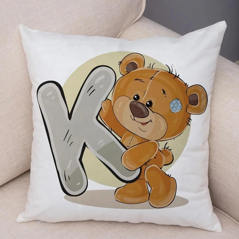 Cute Cartoon Bear Animal Cushion Cover Sofa Children'S Room English Letter Print Pillowcase With Zipper Cushion Cover