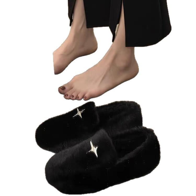 Mao Mao Shoes Women Wear New Autumn and Winter One-pedal Mary Jane Cotton Shoes Plush Beanie Single Shoes