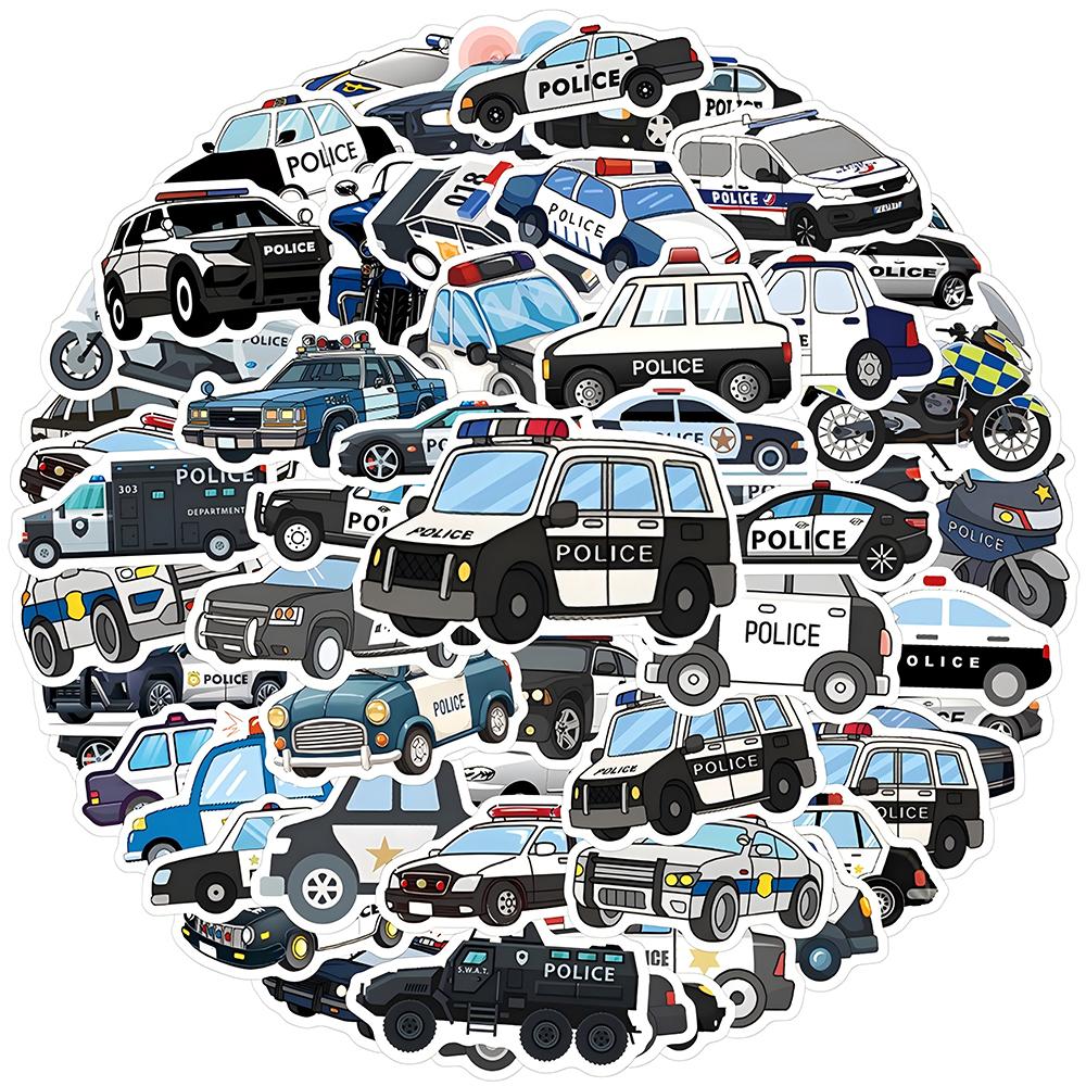 10/30/50pcs Boys Favor Police Cars Cartoon Graffiti Stickers for Skateboard Laptop Waterproof Decals Toys Birthday Party Favor