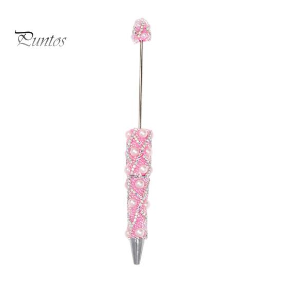 Rhinestone Bling Pens DIY Beadable Pen, Rhinestones And Faux Pearls Beaded Office Desk Accessories Black Ink Ballpoint Pen for School Supplies