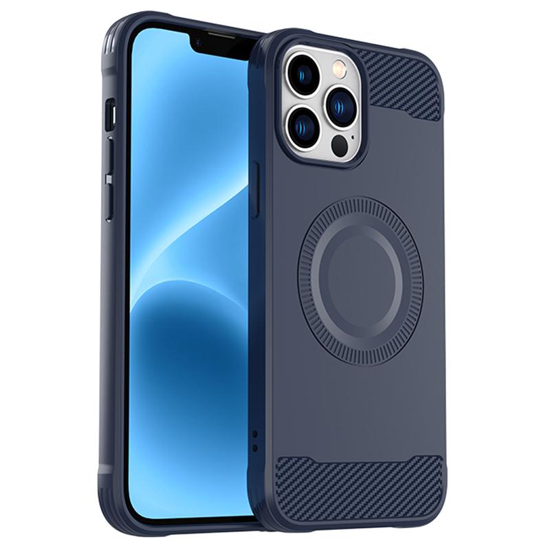 

For iPhone 12 Pro Magnetic Case Carbon Fiber Texture TPU Phone Case Blue