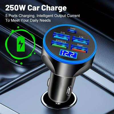 Universal Mobile Phone PD Type C Car Charger 6 Ports Car Smartphone Fast QC 3.0 Charging For IPhone Samsung Xiaomi Huawei
