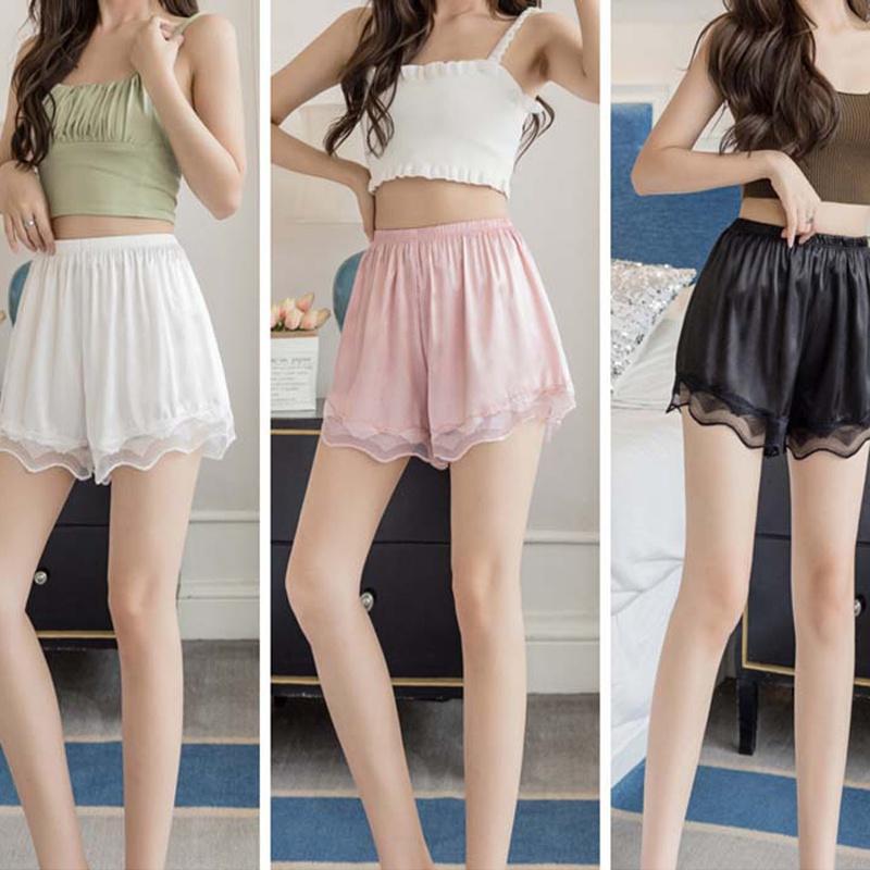 Sommer Sexy Sicherheitshose aus Eisseide mit Spitzenrand, Leggings, Sicherheitsshorts, Damenunterwäsche, Satin, Höschen mit nicht gewelltem Saum