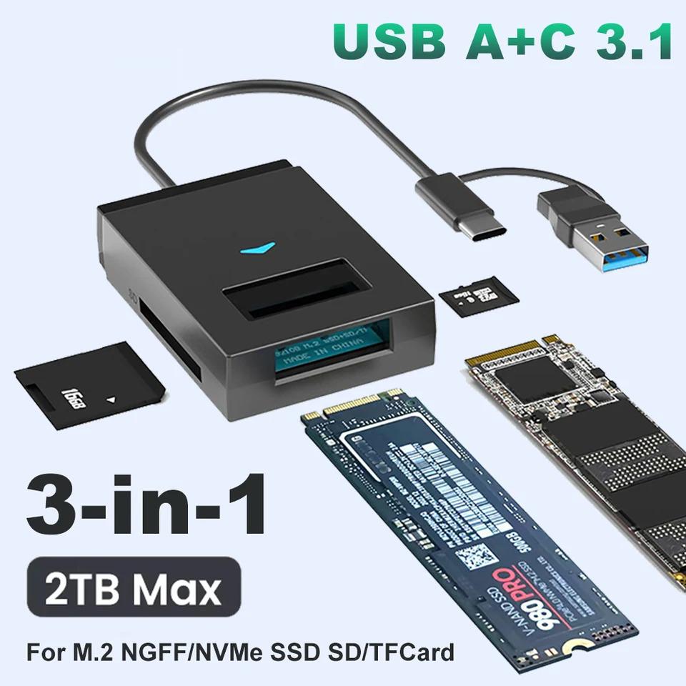 M.2 NVMe NGFF SSD Enclosure 10Gbps USB 3.1 To M.2 NVMe NGFF SSD Hard Drive Adapter Converter Support SD TF Card Reader Direct insertion