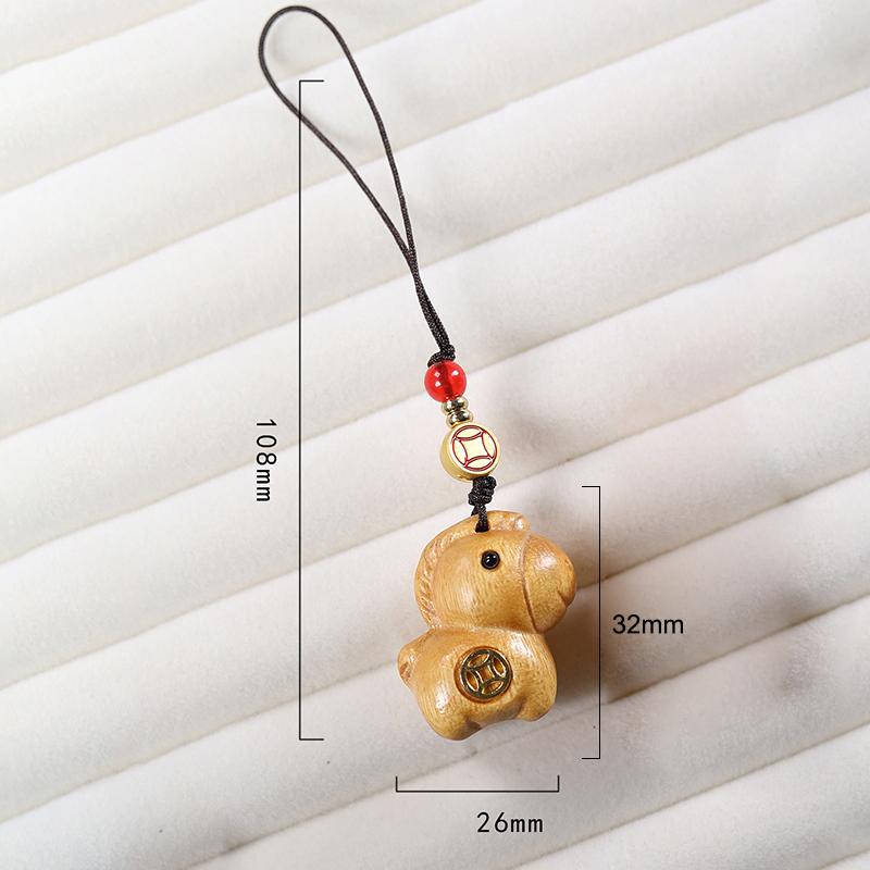 Creative Sandalwood Zodiac Horse Keychain Pendant Mobile Phone Hanging Decor Cute Wooden Artifacts Small Ornament Couple Gifts