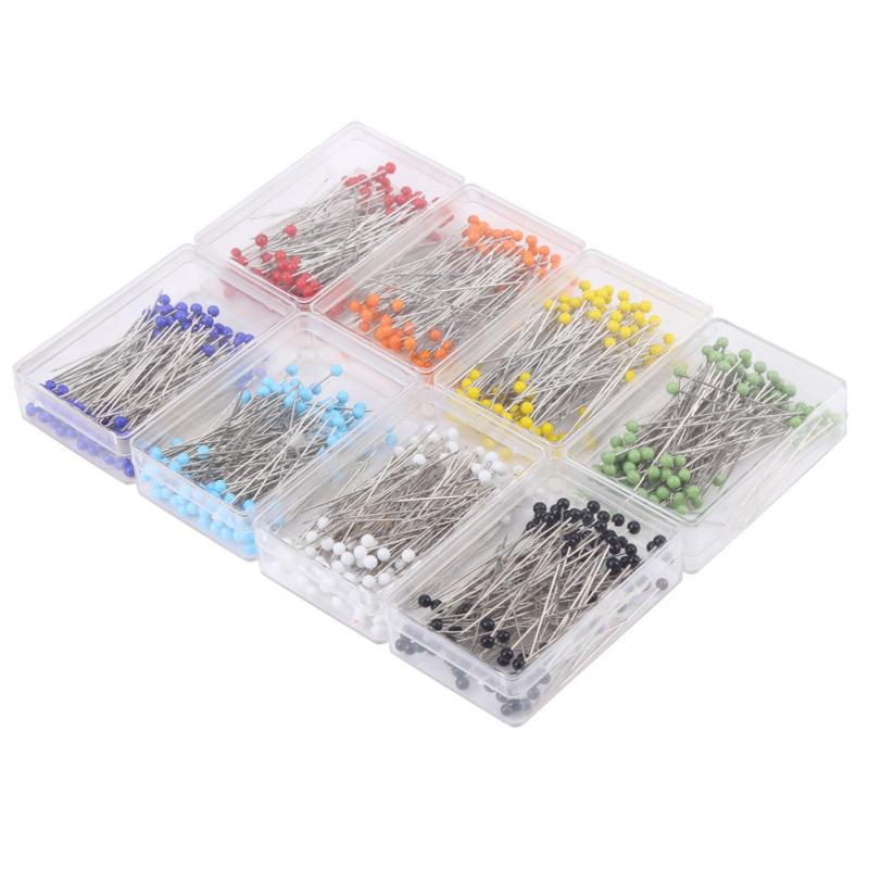 500Pcs Beads Needles Mixed Color Round Pearl Ball Head Quilting Pins in Pink Fabric Covered Pin Cushion Bottle for DIY Sewing Craft