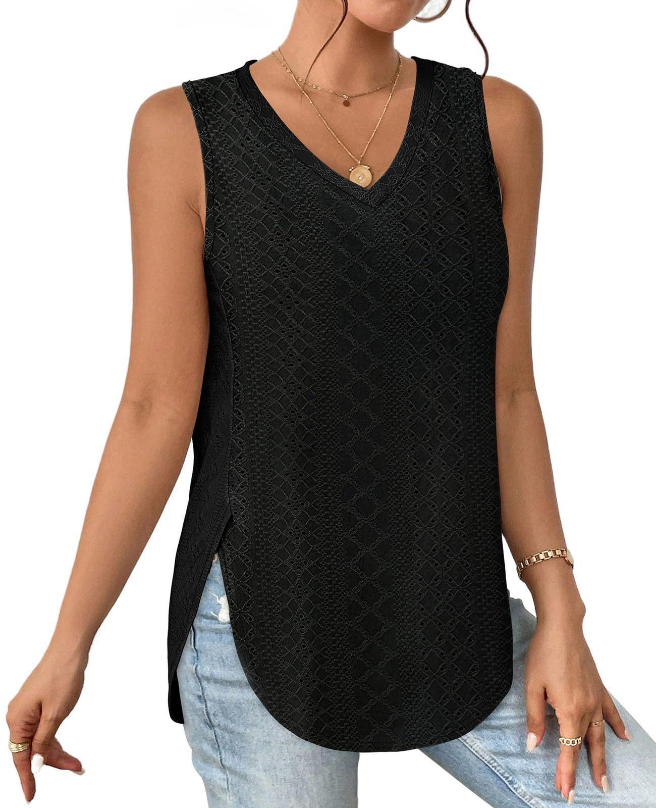 Independent Station European and American Women s Summer V-Neck Casual Vest Sleeveless Needle Eye Jacquard Top S чёрный