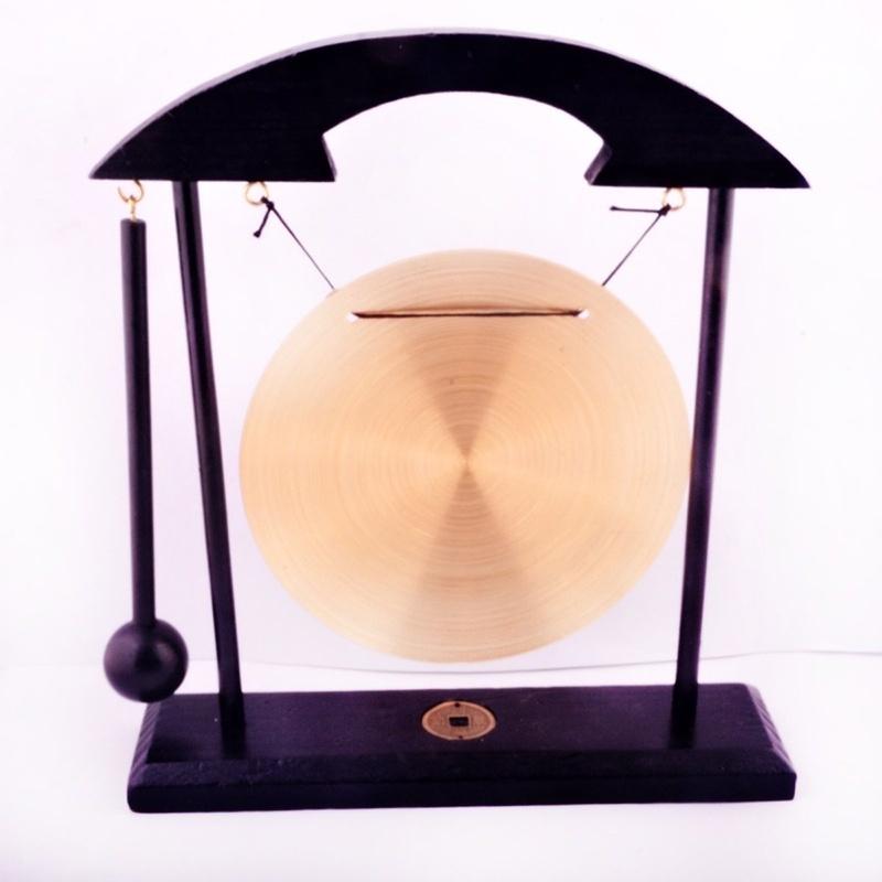 Campana Feng Shui In Ottone Con Supporto Legno - Porta Fortuna Zen Con Braccialetto Rosso - Foto 2