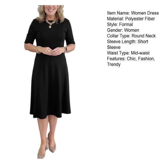 Church Dress for Women Short Sleeve A Line Teacher Work Dress Casual Knee Length