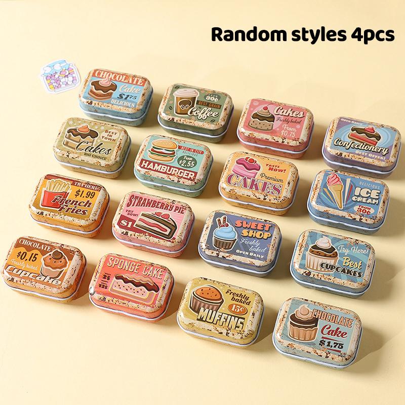 1/2/4Pcs Flip Cover Tin Box Mini Rectangular Iron Box Decorative Box Portable Small Storage Cans Candy Pills Paperclip Cutestyle