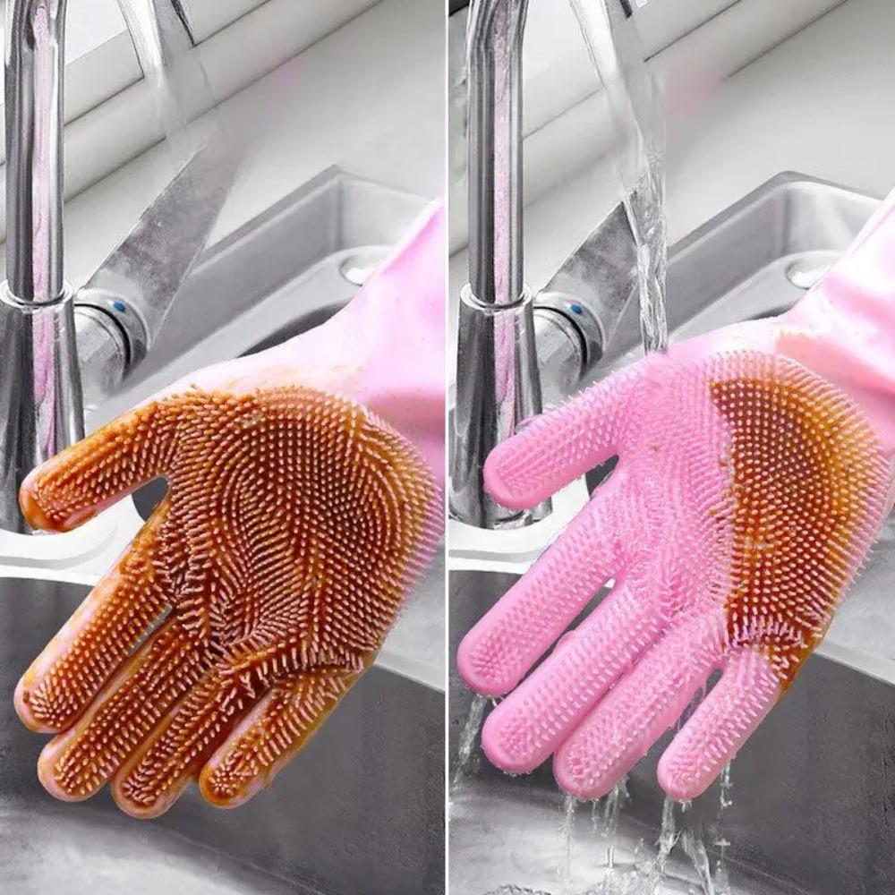 2Pcs Dishwashing Gloves For Household Chores Kitchen Durable Silicone Rubber Faux Leather Washing Clothes Household Gloves Set