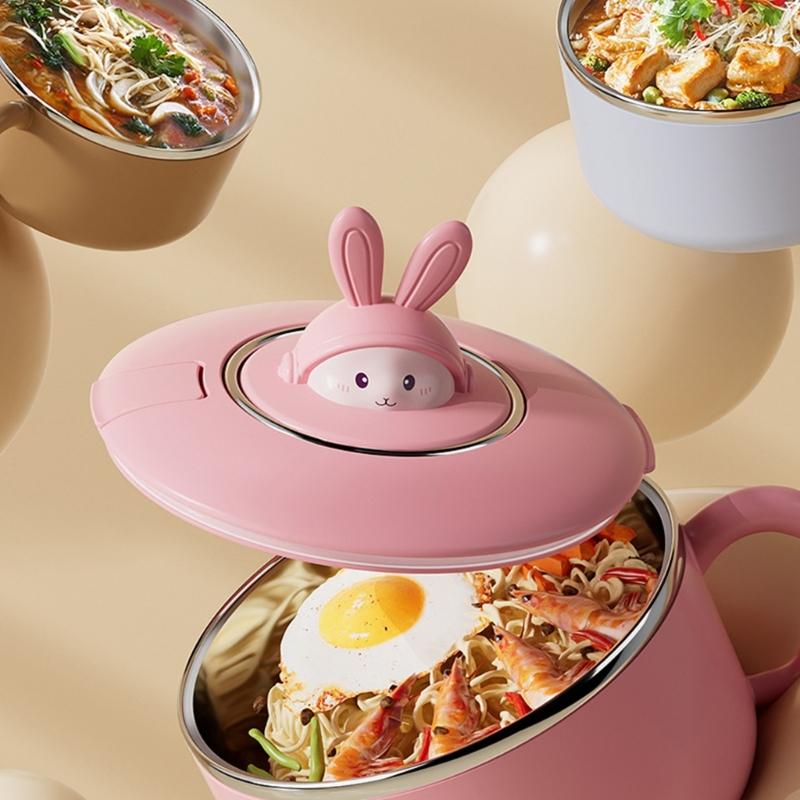 Sealed Soup Container 304 Food Grade Stainless Steels Noodles Bowl with Lid Tableware with Phone Stand for Office Use
