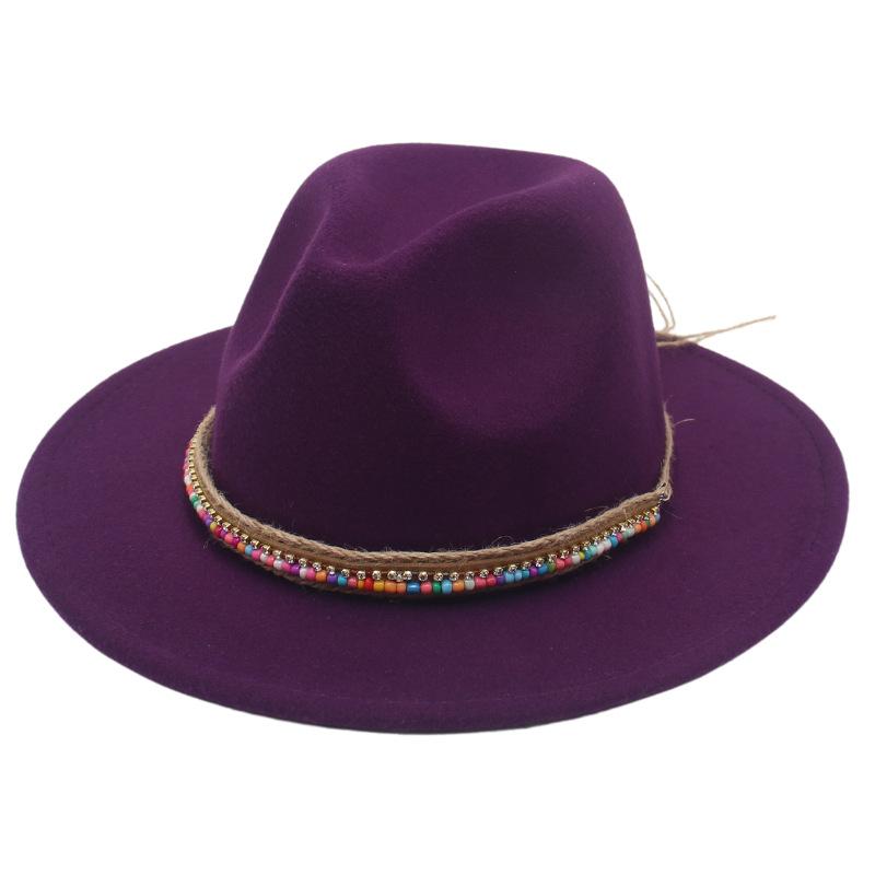 Pălărie înaltă Stil Etnic Lanț de Mărgele Lucrat Manual Pălărie Jazz Pălărie Fedorado pentru Spectacol Culoare Pălărie