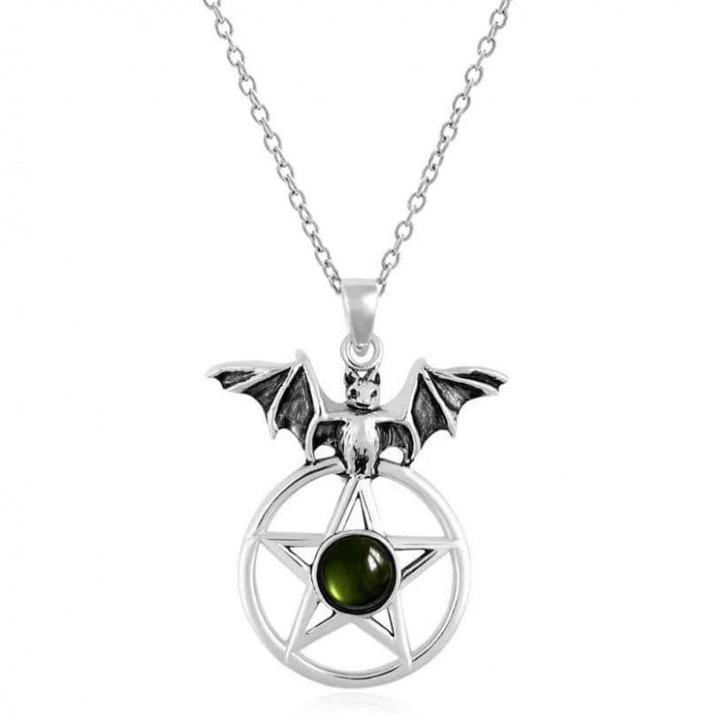 Jun An E-commerce Gothic Silver & Black Onyx Pentagram Necklace