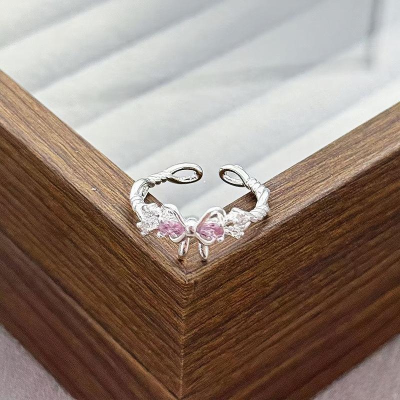 Light Luxury Sweet Cool Pink Cute Full Diamond Zir*****Pening Adjustable Ring Niche Design High-End Ring Woman