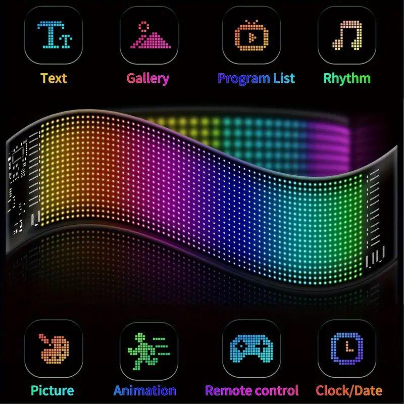 USB 5V LED Matrix Panel RGB Pattern DIY Text Halloween Christmas Room Decor Animation Remote Control+App Control Car Display