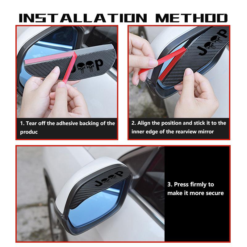 For Jeep 2pcs Car Rearview Carbon Fiber Mirror Rain Eyebrow Rainproof Compass Renegade Cherokee Wrangler JK Patriot Liberty AJW1