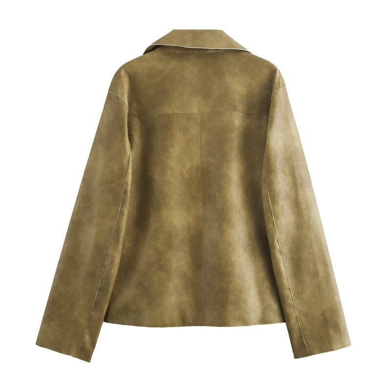 Fashion Style 2024 Autumn New Women's Clothing Easiest for Match Cow Leather Long Sleeves Lapel Leather Jacket Coat 2521240