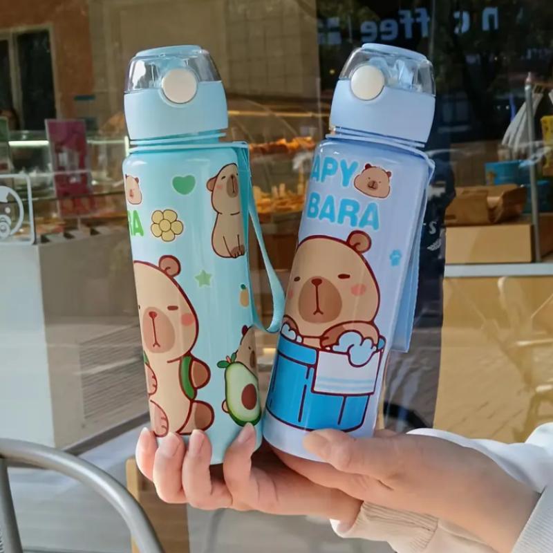 700ml Capybara Cute Water Bottle Large Capacity Sports Water Bottle with Straw & Handle Kawaii Water Cup for Outdoor Activities