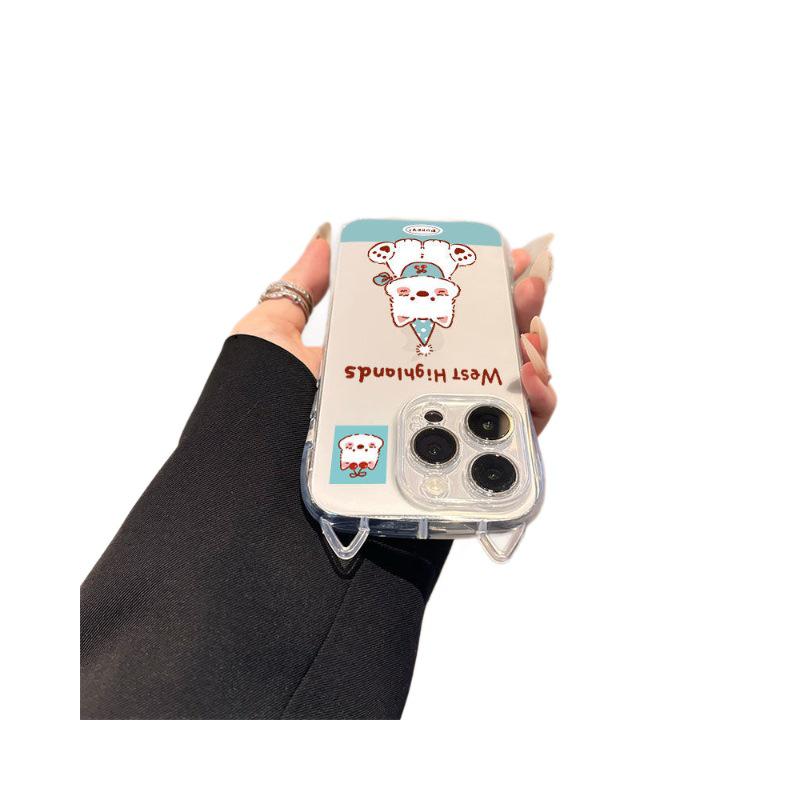 Cherry Turnaround West Highland Cat Ears Transparent Case for Apple iPhone 13, 14, 15 Pro, and 17 Pro Max