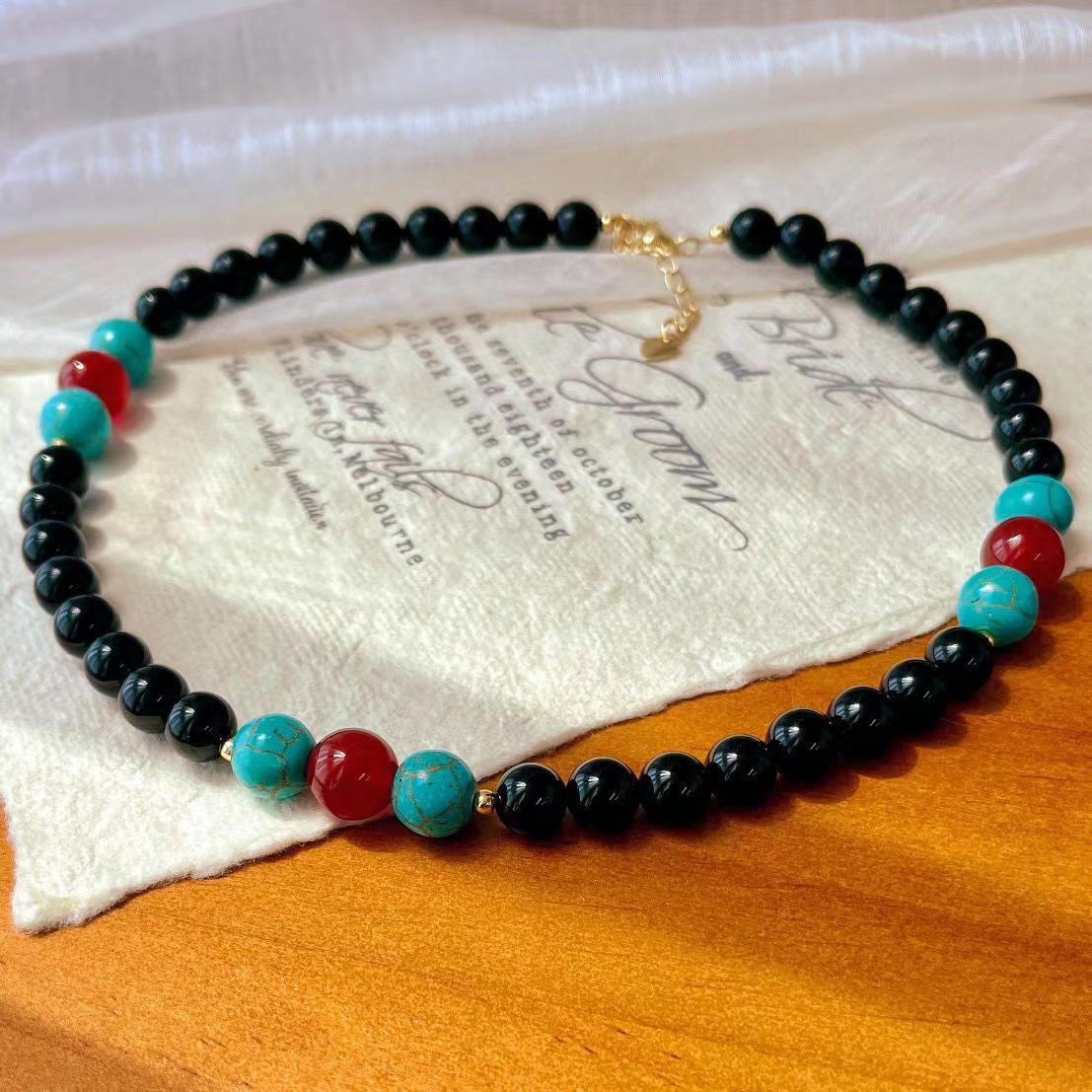 

Ancient Maillard Style Natural Black Agate Necklace Beaded Collarbone Chain Niche Versatile Neck Chain