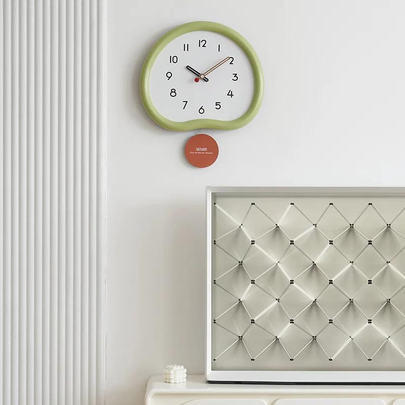 2026 Modern Silent Large Wall Clock with Creamy Style Swinging Pendulum Fresh Minimalist Design Clock Living Room Home Decor