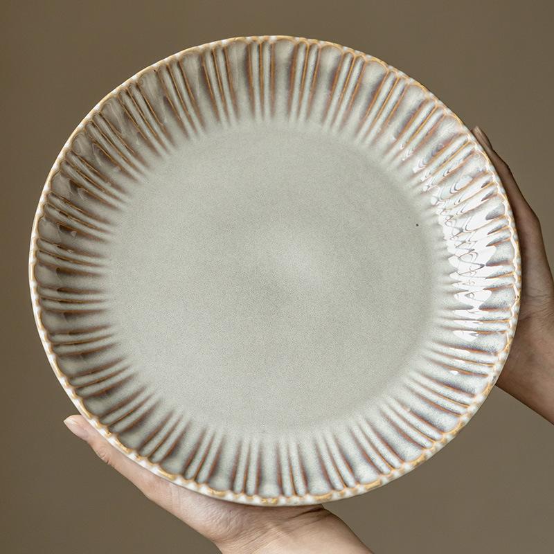 Delicate Ruffled Ceramic Large Plate Tableware Plate Retro Style Round Plate Relief Home Vegetable Plate Restaurant Deep Plate