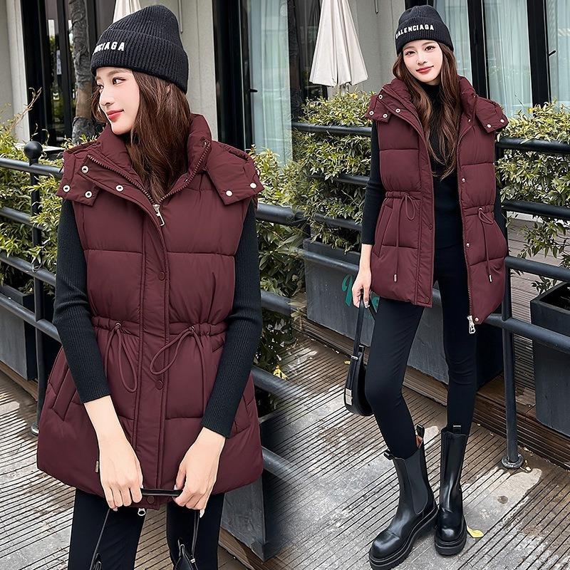 Cotton Vest Women's Autumn and Winter New Down Cotton Vest Waist Thin Hooded Vest Cotton Vest