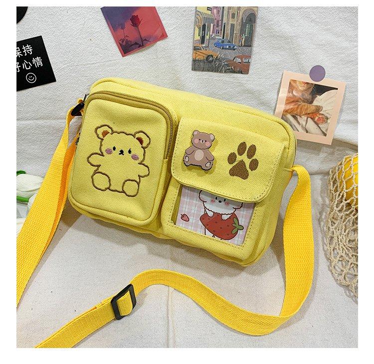 New Japanese soft girl cute small bag vintage girl student bag embroidered bear canvas bag female messenger bag