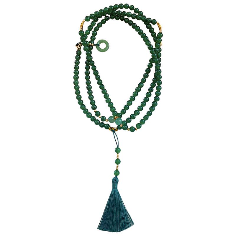 Green Beaded Tassel Crossbody Necklace - Retro Chinese Style Sweater Chain Accessory