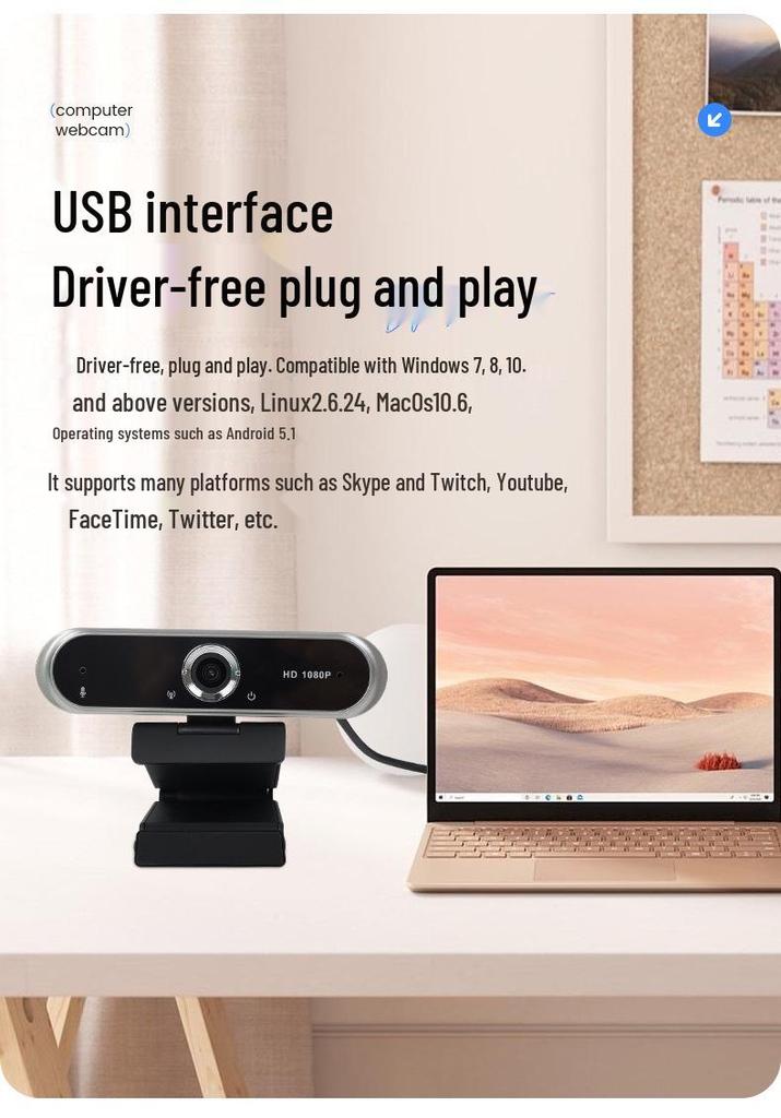 1080P HD USB Webcam for Online Classes and Meetings