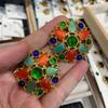 Mittelalterliche Vintage Retro Bunte Gelee-Glasierte Ohrringe Damen Kupfer Vergoldete Nadelohrringe Damen