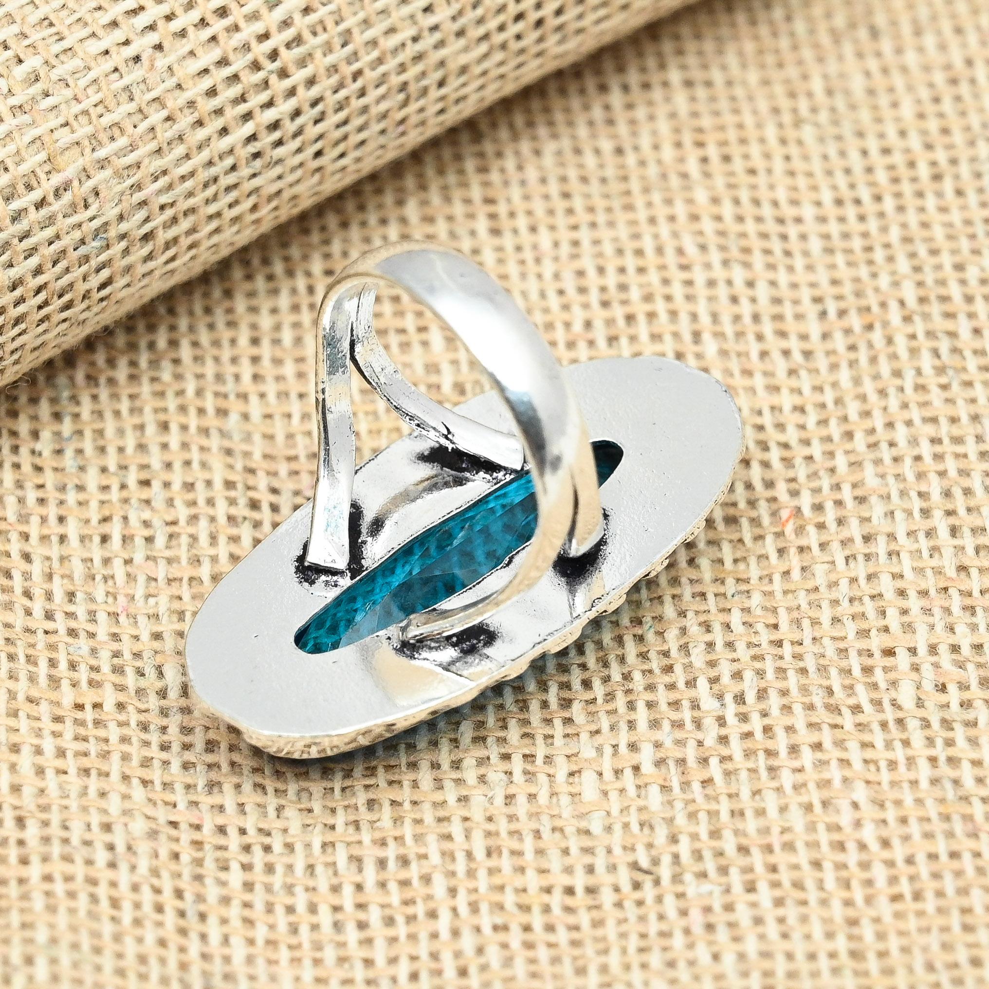 Anello Di Moda Con Pietra Preziosa Topazio Blu Naturale Per Donna Anello Di Design Moderno E Minimalista Gioielli In Argento Sterling 925 Di Artisan, Misura 17 - Foto 5