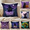 Halloween Cute Purple Cat Cushion Cover Pillowcase Antidustmite Invisible Zipper Short Plush Sofa Cushion