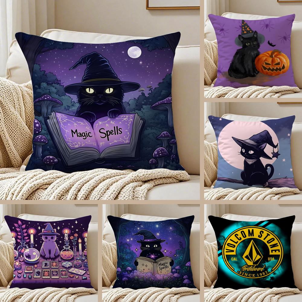 Halloween Cute Purple Cat Cushion Cover Pillowcase Antidustmite Invisible Zipper Short Plush Sofa Cushion