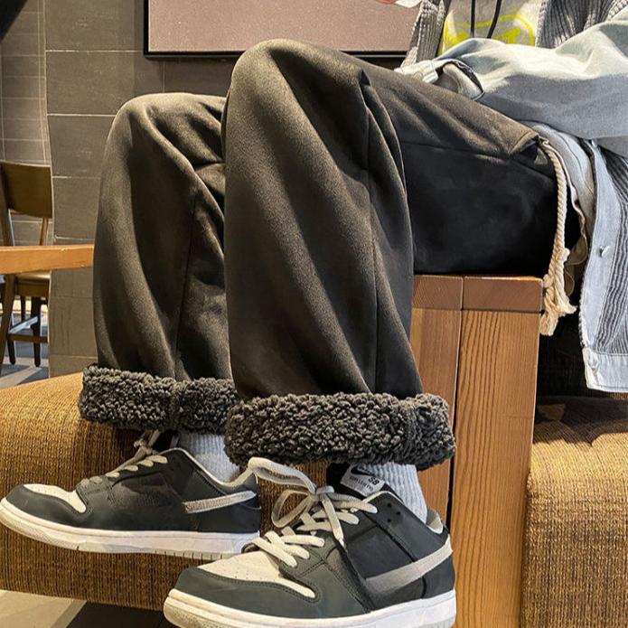 

Зимние штаны из овечьего флиса, мужские свободные леггинсы, повседневные защитные брюки, утепленные плюшевые спортивные длинные брюки M