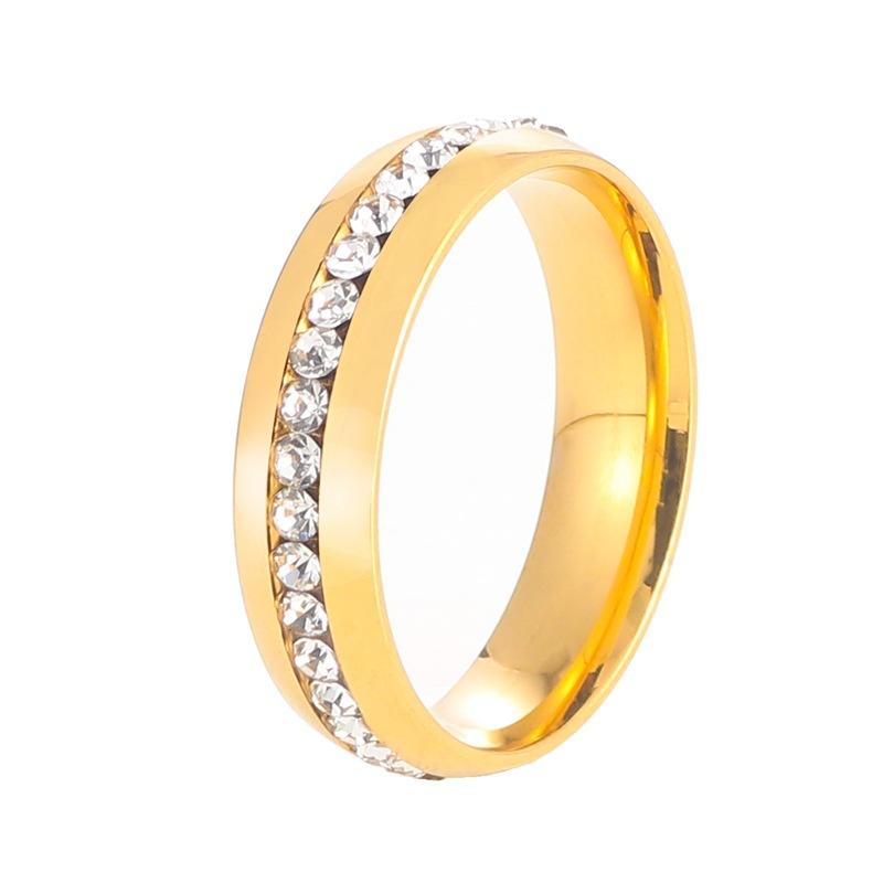 Titanium steel women's ring with diamond accents, minimalist diamond ring, single row diamond men's stainless steel ring