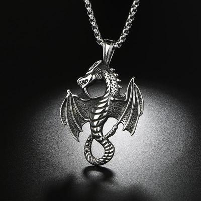 2023 Trendy Titanium Staal Draak Hanger Ketting - Europese & Amerikaanse Stijl Heren Punk Retro Vlam Design