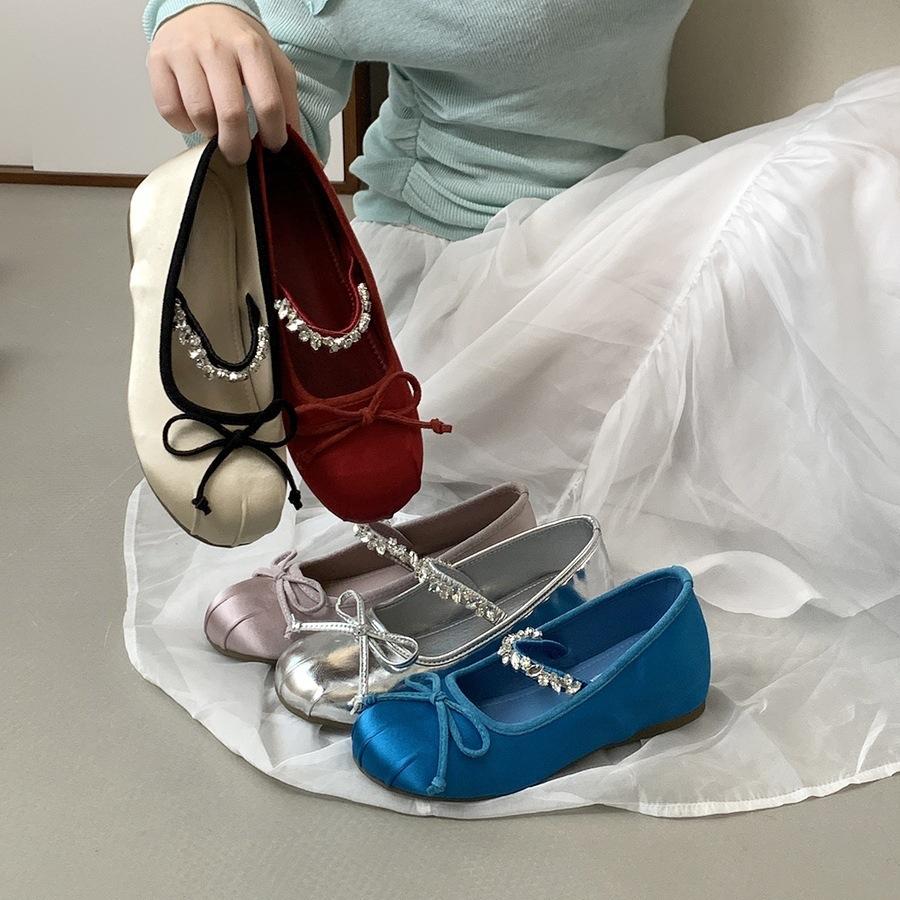 Inner height increase 4CM Mary Jane single shoes women's shoes spring and summer red rhinestone ballet evening shoes