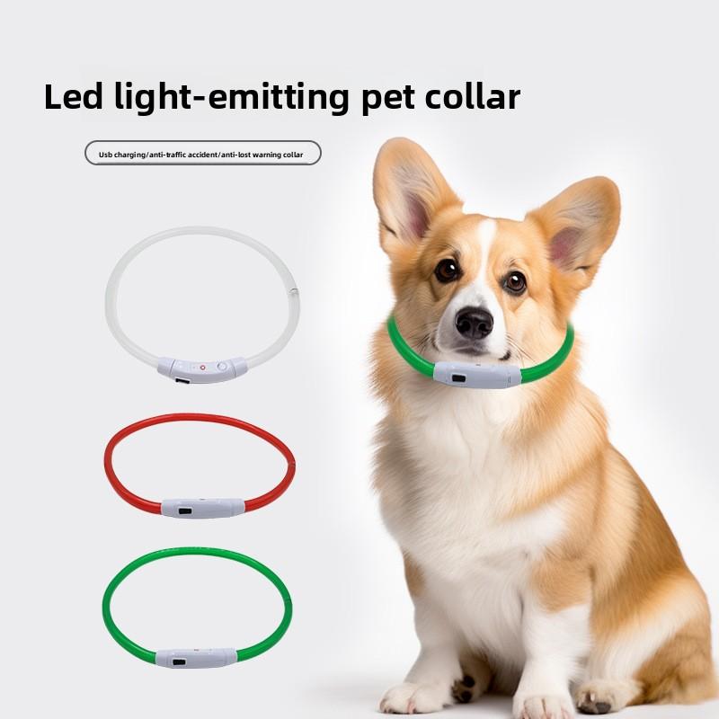 Pet Luminous Collar, Dog Luminous Collar, Dog Collar USB Charging LED Optical Fiber Collar, Flashing Dog Collar