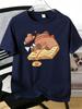 Unisexs Tee Cute Studying Capybara Cartoon Pattern Print Cotton Short Sleeve Male Casual Streetwear Outdoor Daily Basic Fashion Top