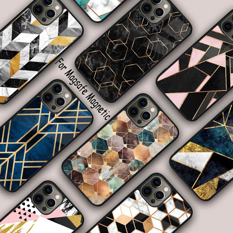 Marble Geometric Art Magnetic Phone Case For APPLE iPhone 17 Air 16 14 13 12 Pro Max 15 Plus Wireless Charge With MagSafe Cover
