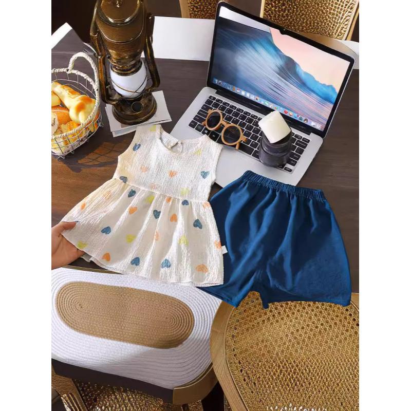 Girls' Short-Sleeve Set Summer New Children'S Clothing Toddler Girl Butterfly Print Shirt Two-Piece Set