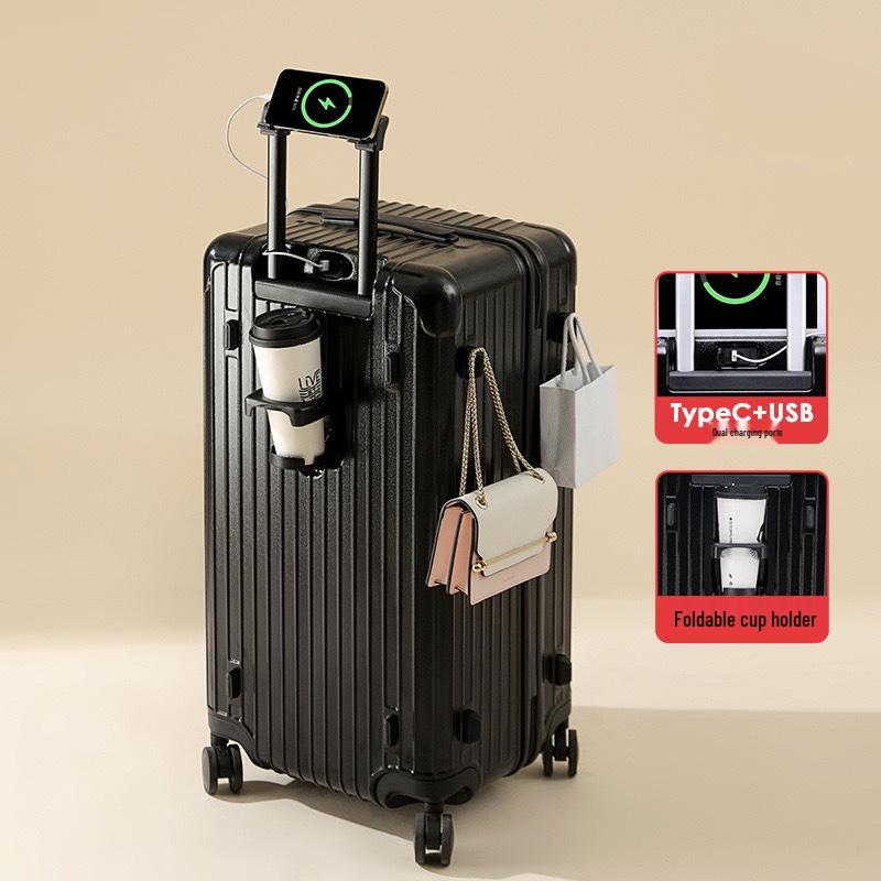 Thickened 24" PC Trolley Case: Drop-resistant, Large Capacity Suitcase with Combination Lock, Available in 26" & 30" Sizes, Leather Accent for Women.